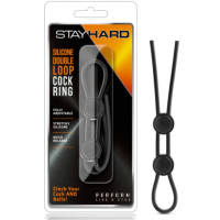 Silicone Double Loop Cock Ring - Black Adjustable Lasso Cock Ring